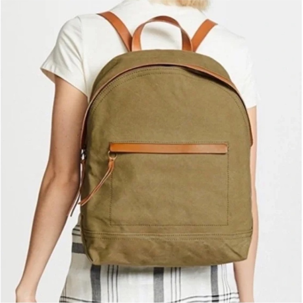 MADEWELL CHARLESTON CANVAS Backpack in Army Green W/Leather Straps
